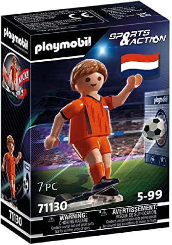 PLAYMOBIL Sports & Action 71130 Fußballspieler Niederlande, mit Kickfunktion und Torwand, ab 5 Jahren von PLAYMOBIL