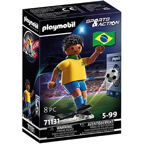 PLAYMOBIL Sports & Action 71131 Fußballspieler Brasilien, mit Kickfunktion und Torwand, ab 5 Jahren von PLAYMOBIL