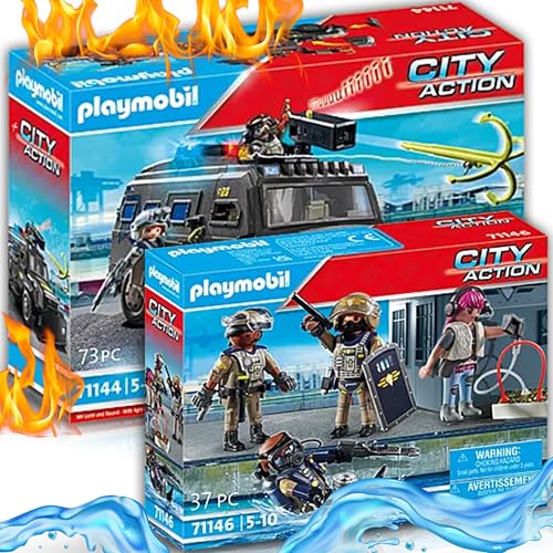 PLAYMOBIL 71144 SWAT-Geländefahrzeug 71146 SWAT-Figurenset – Actionreiches Polizei-Team für spannende Einsätze, mit robustem Einsatzwagen, SWAT-Spezialfiguren und realistischem Zubehör von PLAYMOBIL