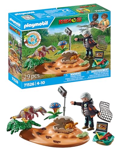 PLAYMOBIL Dinos 71526 Stegosaurus-Nest mit Eierdieb, Schutz der Dinosaurier-Eier vor dem Velociraptor, inklusive Netz, Maßband und Kamera, nachhaltiges Spielzeug für Kinder ab 4 Jahren von PLAYMOBIL