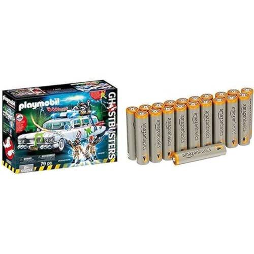 PLAYMOBIL 9220 - Ghostbusters Ecto-1 & Amazon Basics Performance Batterien Alkali, AAA, 20 Stück (Design kann von Darstellung abweichen) von PLAYMOBIL
