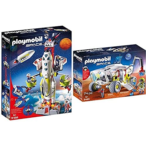 PLAYMOBIL 9488 Spielzeug-Mars-Rakete mit Startrampe & 9489 Mars-Erkundungsfahrzeug von PLAYMOBIL