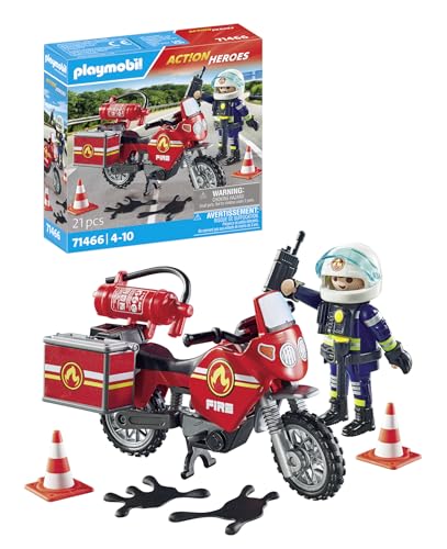PLAYMOBIL Action Heroes 71466 Feuerwehrmotorrad am Unfallort, rasante Fahrt zum Einsatz, mit vielfältigem Zubehör wie Funkgerät und Feuerlöscher, realitätsnahes Spielzeug für Kinder ab 4 Jahren von PLAYMOBIL