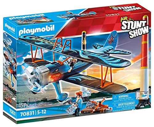 PLAYMOBIL Air Stuntshow 70831 Doppeldecker Phönix, Spielzeug-Flugzeug mit Motorgeräuschen, Spielzeug für Kinder ab 5 Jahren von PLAYMOBIL
