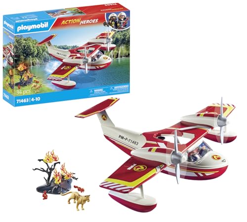 PLAYMOBIL Action Heroes 71463 Feuerwehrflugzeug mit Löschfunktion, heldenhafte Rettungsmissionen, inklusive Feuerwehrmann und vielfältigem Zubehör, detailreiches Spielzeug für Kinder ab 4 Jahren von PLAYMOBIL