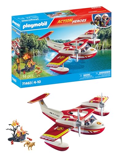 PLAYMOBIL Action Heroes 71463 Feuerwehrflugzeug mit Löschfunktion, heldenhafte Rettungsmissionen, inklusive Feuerwehrmann und vielfältigem Zubehör, detailreiches Spielzeug für Kinder ab 4 Jahren von PLAYMOBIL