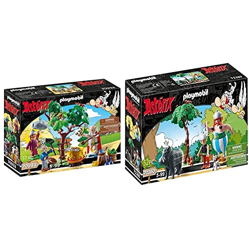 PLAYMOBIL Asterix 70933 Miraculix mit Zaubertrank, Spielzeug für Kinder ab 5 Jahren & Asterix 71160 Wildschweinjagd, Mit kippbarem Baum, Spielzeug für Kinder ab 5 Jahren von PLAYMOBIL