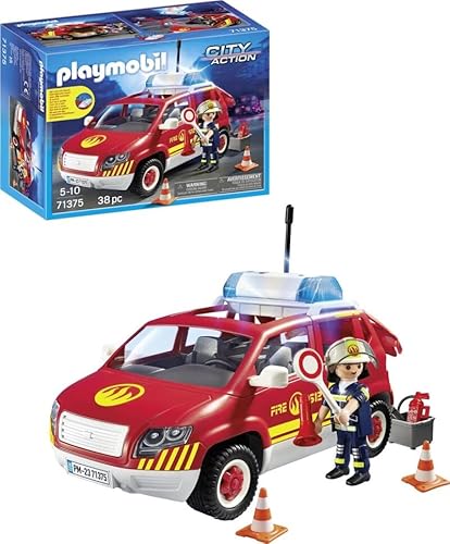 PLAYMOBIL Feuerwehrfahrzeug Spielset mit Figur und Blinklicht – City Serie 71375 – Mehrfarbig von PLAYMOBIL