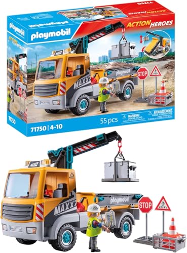 PLAYMOBIL | Baustellen-LKW mit Kran | Baustellenspielzeug Kind | Baustellen Spielset | Spielzeug für Kinder ab 4 Jahren | 71750 von PLAYMOBIL