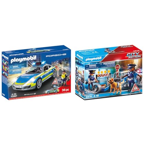 PLAYMOBIL City Action 70067 Porsche 911 Carrera 4S Polizei mit Polizei-Licht und Sound, Empfohlen ab 4 Jahren & City Action 6878 Polizei-Straßensperre, Ab 5 Jahren PLAYMOBIL City Action 70067 Porsche 911 Carrera 4S Polizei mit Polizei-Licht und Sound, Empfohlen ab 4 Jahren & City Action 6878 Polizei-Straßensperre, Ab 5 Jahren von PLAYMOBIL