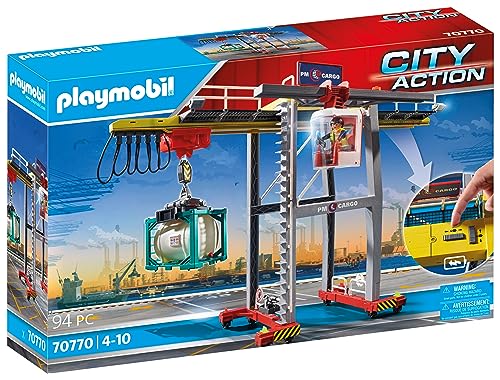 PLAYMOBIL City Action 70770 Elektrischer Portalkran mit Containern, Motor zum Steuern, Ab 4 Jahren von PLAYMOBIL