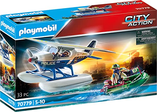 PLAYMOBIL City Action 70779 Polizei-Wasserflugzeug: Schmuggler-Verfolgung, Schwimmfähig, Spielzeug für Kinder ab 5 Jahren von PLAYMOBIL