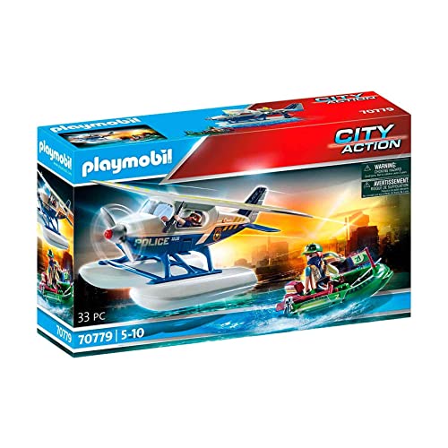 PLAYMOBIL City Action 70779 Polizei-Wasserflugzeug: Schmuggler-Verfolgung, Schwimmfähig, Spielzeug für Kinder ab 5 Jahren von PLAYMOBIL