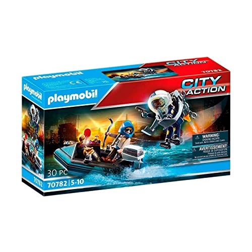 PLAYMOBIL City Action 70782 Polizei-Jetpack: Festnahme des Kunsträubers, Schwimmfähig, Spielzeug für Kinder ab 5 Jahren von PLAYMOBIL