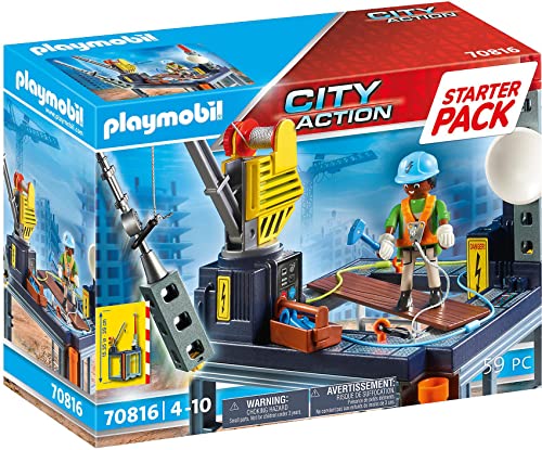 PLAYMOBIL City Action 70816 Starter Pack Baustelle mit Seilwinde, Spielzeug für Kinder ab 4 Jahren von PLAYMOBIL