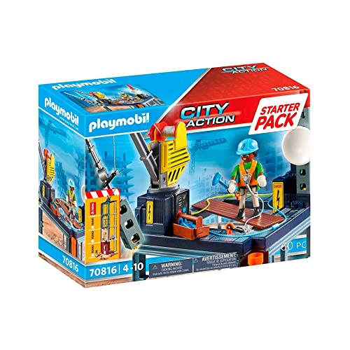 PLAYMOBIL City Action 70816 Starter Pack Baustelle mit Seilwinde, Spielzeug für Kinder ab 4 Jahren von PLAYMOBIL