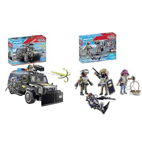 PLAYMOBIL City Action 71144 SWAT-Geländefahrzeug & 71146 SWAT-Figurenset, SEK-Taucherin, Task Force, Manager und Schurkin, Spielzeug für Kinder ab 5 Jahren von PLAYMOBIL