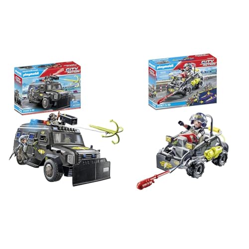PLAYMOBIL City Action 71144 SWAT-Geländefahrzeug & City Action 71147 SWAT-Multi-Terrain-Quad, verwandelbares SEK Speedboot, Spielzeug für Kinder ab 5 Jahren von PLAYMOBIL
