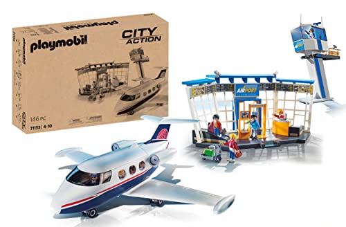 PLAYMOBIL City Action 71153 Flughafen mit Flugzeug und Tower, Mit 2 in 1 Wendekarton als umweltfreundliche Verpackung, Spielzeug für Kinder ab 4 Jahren [Exklusiv bei Amazon] von PLAYMOBIL