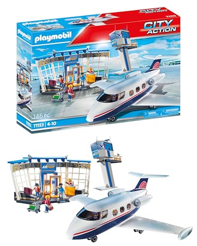 PLAYMOBIL City Action 71153 Flughafen mit Flugzeug und Tower, Mit 2 in 1 Wendekarton als umweltfreundliche Verpackung, Spielzeug für Kinder ab 4 Jahren [Exklusiv bei Amazon] von PLAYMOBIL