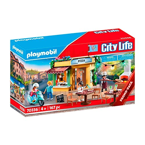 PLAYMOBIL City Life 70336 Pizzeria mit Gartenrestaurant, Mit Lichteffekten, Ab 4 Jahren von PLAYMOBIL