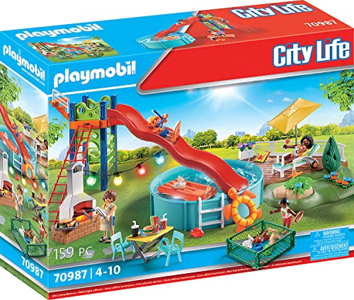 PLAYMOBIL City Life 70987 Poolparty mit Rutsche, Mit Lichteffekt, Spielzeug für Kinder ab 4 Jahren von PLAYMOBIL