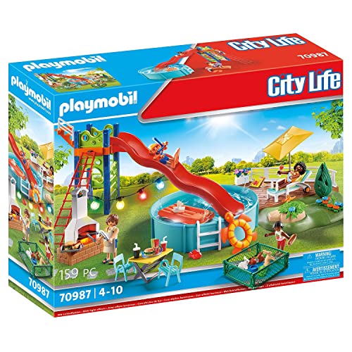 PLAYMOBIL City Life 70987 Poolparty mit Rutsche, Mit Lichteffekt, Spielzeug für Kinder ab 4 Jahren von PLAYMOBIL
