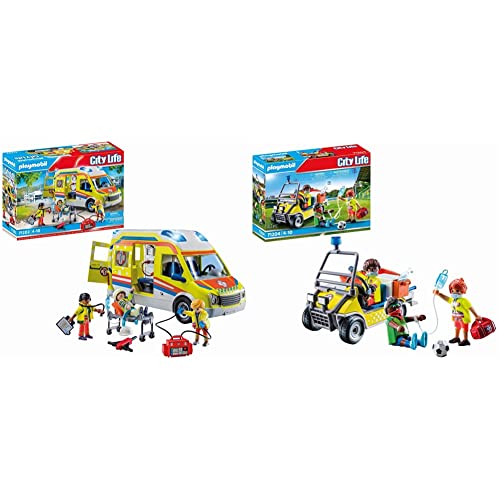 PLAYMOBIL City Life 71202 Rettungswagen mit Licht und Sound, Spielzeug für Kinder ab 4 Jahren & City Life 71204 Rettungscaddy, Spielzeug für Kinder ab 4 Jahren von PLAYMOBIL