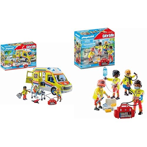 PLAYMOBIL City Life 71202 Rettungswagen mit Licht und Sound, Spielzeug für Kinder ab 4 Jahren & City Life 71244 Rettungsteam, Spielzeug für Kinder ab 4 Jahren von PLAYMOBIL