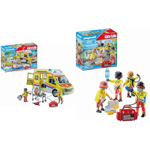 PLAYMOBIL City Life 71202 Rettungswagen mit Licht und Sound, Spielzeug für Kinder ab 4 Jahren & City Life 71244 Rettungsteam, Spielzeug für Kinder ab 4 Jahren von PLAYMOBIL