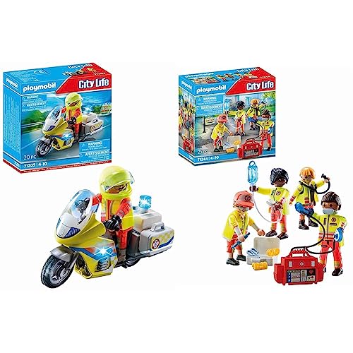PLAYMOBIL City Life 71205 Notarzt-Motorrad mit Blinklicht, Spielzeug für Kinder ab 4 Jahren & City Life 71244 Rettungsteam, Spielzeug für Kinder ab 4 Jahren PLAYMOBIL City Life 71205 Notarzt-Motorrad mit Blinklicht, Spielzeug für Kinder ab 4 Jahren & City Life 71244 Rettungsteam, Spielzeug für Kinder ab 4 Jahren von PLAYMOBIL
