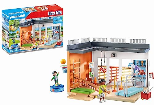 PLAYMOBIL City Life 71328 Anbau Turnhalle, Turnhallen Anbau mit Basketballkorb, Slalomstangen, Fußballtor, Tenniszubehör und mehr, Spielzeug für Kinder ab 4 Jahren von PLAYMOBIL