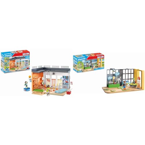 PLAYMOBIL City Life 71328 Turnhalle Anbau mit Basketballkorb & 71331 Klimakunde Klassenzimmer der Zukunft von PLAYMOBIL