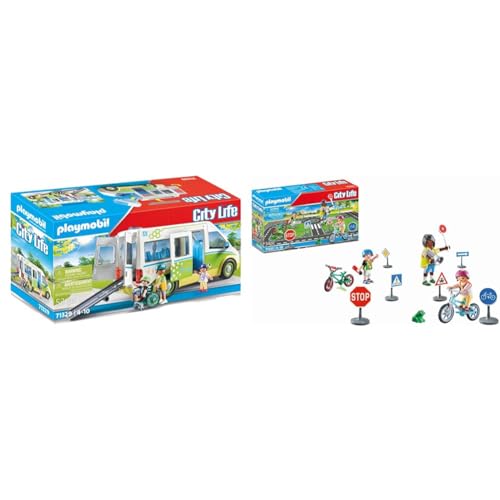 PLAYMOBIL City Life 71329 Schulbus, Großer Schulbus mit Schiebetür, Faltbare Rampe & City Life 71332 Fahrradparcours, Verkehrserziehung PLAYMOBIL City Life 71329 Schulbus, Großer Schulbus mit Schiebetür, Faltbare Rampe & City Life 71332 Fahrradparcours, Verkehrserziehung von PLAYMOBIL