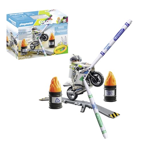 PLAYMOBIL Color 71377 Motorrad, kreatives Fahrzeugdesign mit wasserlöslichen Stiften, Schwamm und zahlreichem Zubehör für actiongeladene Stunts, künstlerisches Spielzeug für Kinder ab 5 Jahren von PLAYMOBIL