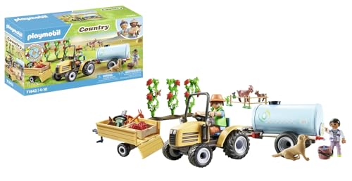 PLAYMOBIL Country 71442 Traktor mit Anhänger und Wassertank, frische Ernte auf dem Bauernhof, spielerisches Lernen über die Umwelt, nachhaltiges Spielzeug für Kinder ab 4 Jahren von PLAYMOBIL