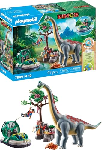 PLAYMOBIL | Dinos | Brachiosaurus-Begegnung mit Luftkissenboot | Dino Spielset | Dinosaurier Abenteuer für Kinder ab 4 Jahren | 71819 von PLAYMOBIL