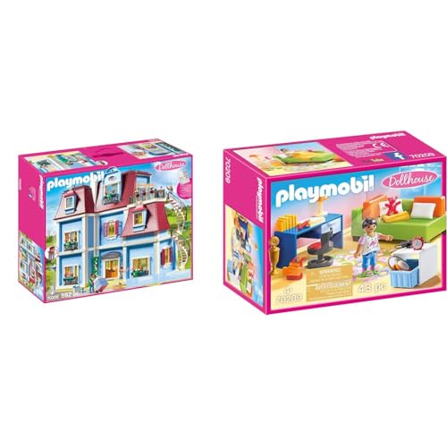 PLAYMOBIL Dollhouse 70205 Mein Großes Puppenhaus, Mit funktionsfähiger Türklingel, Ab 4 Jahren & 70209 - Kinderzimmer mit Schlafsofa von PLAYMOBIL