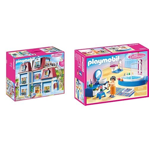 PLAYMOBIL Dollhouse 70205 Mein Großes Puppenhaus, Mit funktionsfähiger Türklingel, Ab 4 Jahren & Dollhouse 70211 Badezimmer von PLAYMOBIL