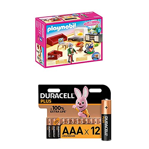 PLAYMOBIL Dollhouse 70207 Gemütliches Wohnzimmer, mit Lichteffekt, ab 4 Jahren + Duracell Plus AAA Alkaline-Batterien, 12er Pack PLAYMOBIL Dollhouse 70207 Gemütliches Wohnzimmer, mit Lichteffekt, ab 4 Jahren + Duracell Plus AAA Alkaline-Batterien, 12er Pack von PLAYMOBIL