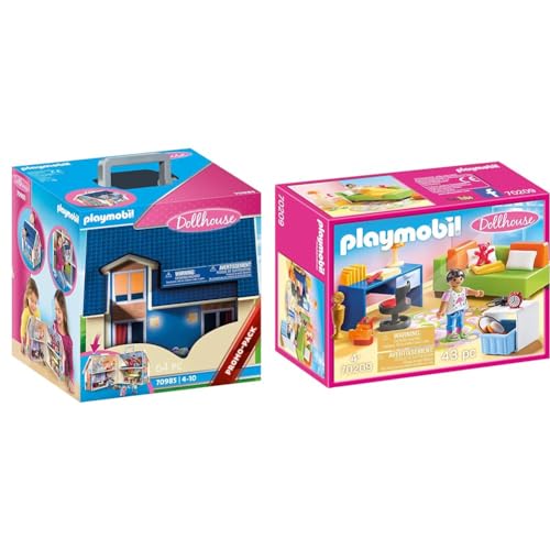 PLAYMOBIL Dollhouse 70985 Mitnehm-Puppenhaus mit Griff, Zusammenklappbar, Spielzeug für Kinder ab 4 Jahren & Dollhouse 70209 Jugendzimmer mit Mädchenfigur und Zubehör, Ab 4 Jahren PLAYMOBIL Dollhouse 70985 Mitnehm-Puppenhaus mit Griff, Zusammenklappbar, Spielzeug für Kinder ab 4 Jahren & Dollhouse 70209 Jugendzimmer mit Mädchenfigur und Zubehör, Ab 4 Jahren von PLAYMOBIL