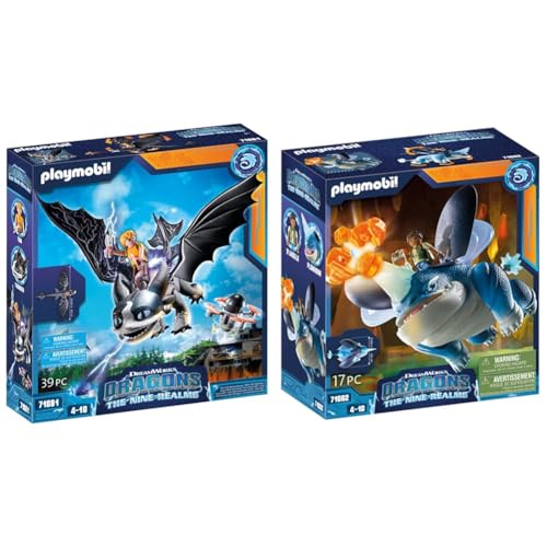 PLAYMOBIL DreamWorks Dragons 71081 The Nine Realms - Thunder & Tom & DreamWorks Dragons 71082 Dragons: The Nine Realms - Plowhorn & D'Angelo von PLAYMOBIL