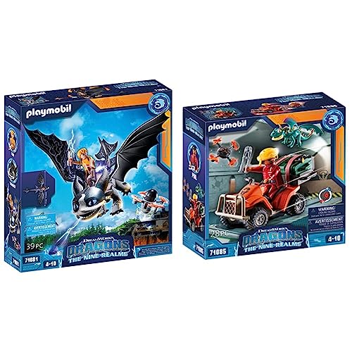 PLAYMOBIL DreamWorks Dragons 71081 The Nine Realms & DreamWorks Dragons 71085 Dragons: The Nine Realms - Icaris Quad & Phil, Dragons-Figur, Spielzeug-Drache und Quad, Spielzeug für Kinder ab 4 Jahren von PLAYMOBIL