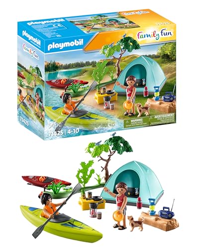 PLAYMOBIL Family Fun 71425 Zelten, Camping, aufregendes Naturabenteuer am Zeltplatz mit Kanufahren und Lagerfeuer, gemeinsamer Urlaub im Freien, Spielzeug für Kinder ab 4 Jahren von PLAYMOBIL