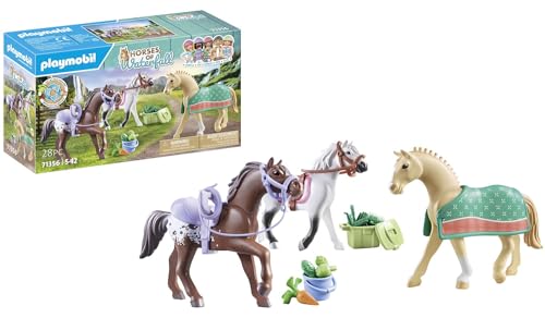PLAYMOBIL Horses of Waterfall 71356 3 Pferde: Morgan, Quarter Horse & Shagya Araber, Tierisches Trio für spannende Reitabenteuer, nachhaltiges Spielzeug für Kinder ab 5 Jahren von PLAYMOBIL