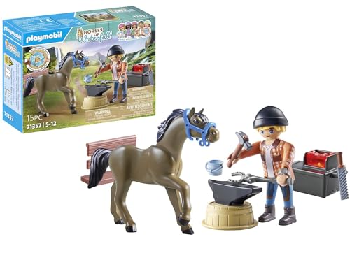 PLAYMOBIL Horses of Waterfall 71357 Hufschmied Ben & Achilles, interaktive Pferdepflege auf der Waterfall Ranch, nachhaltiges Spielzeug für Kinder ab 5 Jahren von PLAYMOBIL