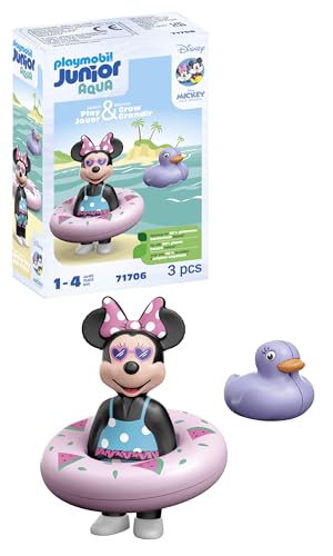 PLAYMOBIL JUNIOR & Disney 71706 Minnie Maus' Strandausflug, inklusive Schwimmreifen und Ente, nachhaltiges Spielzeug aus pflanzenbasierten Kunststoffen, für Kinder ab 1 Jahr von PLAYMOBIL