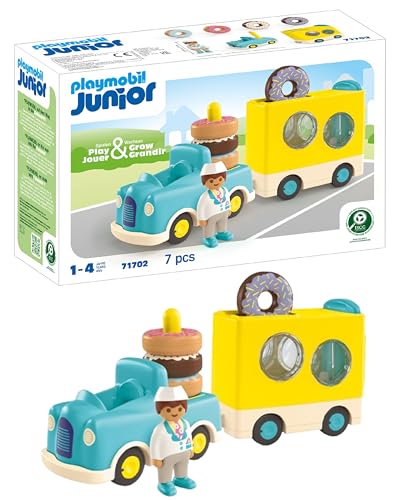 PLAYMOBIL JUNIOR | Verrückter Donut Truck | nachhaltiges Spielzeug für Kinder ab 1 Jahr | mit Stapel- und Sortierfunktion | inkl. Vier Farbiger Donuts | 71702 PLAYMOBIL JUNIOR | Verrückter Donut Truck | nachhaltiges Spielzeug für Kinder ab 1 Jahr | mit Stapel- und Sortierfunktion | inkl. Vier Farbiger Donuts | 71702 von PLAYMOBIL
