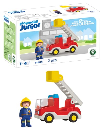 PLAYMOBIL JUNIOR | Feuerwehrleiterfahrzeug | nachhaltiges Spielzeug für Kinder ab 1 Jahr | inkl. drehbarer Leiter und Feuerwehrmann | 71683 PLAYMOBIL JUNIOR | Feuerwehrleiterfahrzeug | nachhaltiges Spielzeug für Kinder ab 1 Jahr | inkl. drehbarer Leiter und Feuerwehrmann | 71683 von PLAYMOBIL