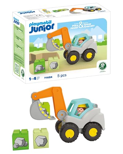 PLAYMOBIL JUNIOR | Schaufelbagger | nachhaltiges Spielzeug für Kinder ab 1 Jahr | inkl. aufklappbarem Kabinendach und Stapelsteinen | 71684 PLAYMOBIL JUNIOR | Schaufelbagger | nachhaltiges Spielzeug für Kinder ab 1 Jahr | inkl. aufklappbarem Kabinendach und Stapelsteinen | 71684 von PLAYMOBIL